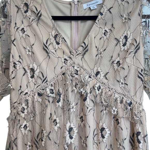 Women's Francesca’s Tan Floral Lace Overlay Mini Dress M - Picture 7 of 8